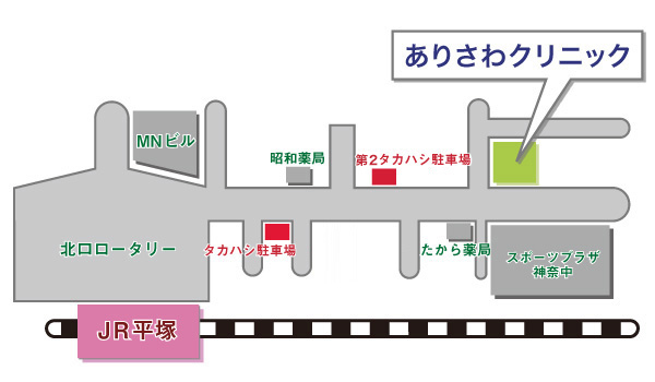 平塚駅北口より徒歩3分、神奈中スポーツプラザの向かいです。